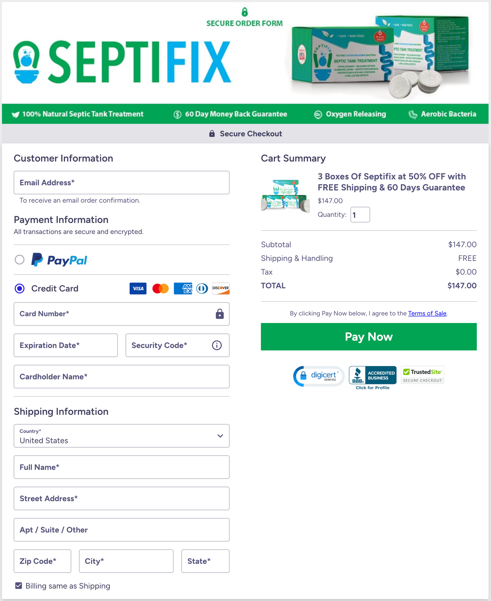 Septifix secure checkout page preview